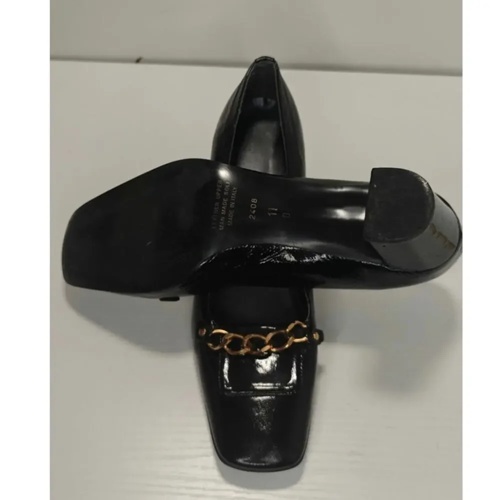 Black patent Leather Chain link pumps sz 11 made in Italy